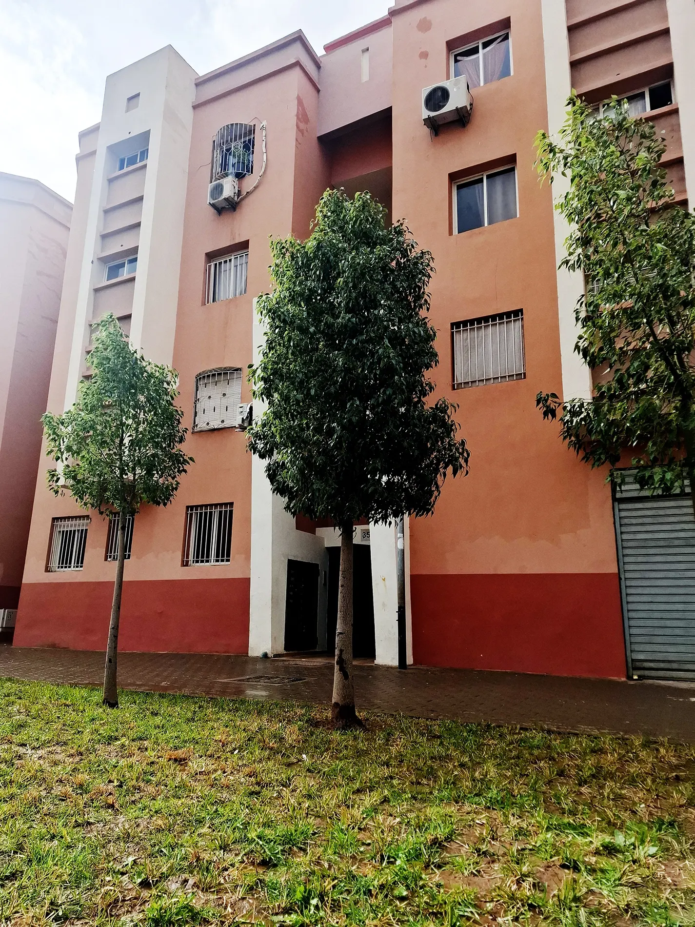 Exterior of the apartment building where the flat is located.